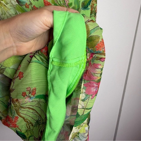 JAYGODFREY - Lime Green Floral Shorts Strapless Romper - 0 - Picture 5 of 11